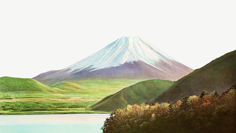 Mount Fuji border psd, Japanese landscape illustration. Remixed by rawpixel.