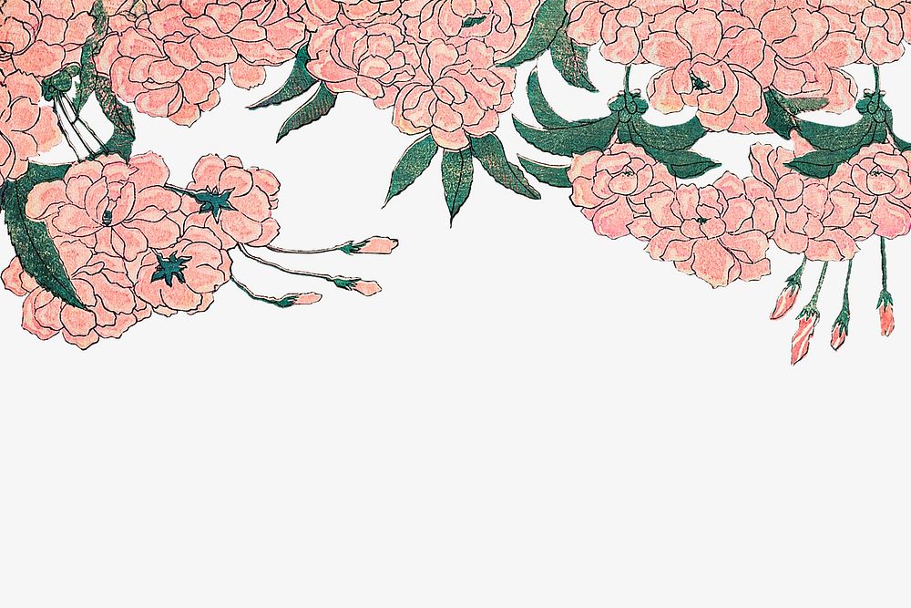 Pink Japanese flower border, vintage illustration by Utagawa Kuniyasu. Remixed by rawpixel.
