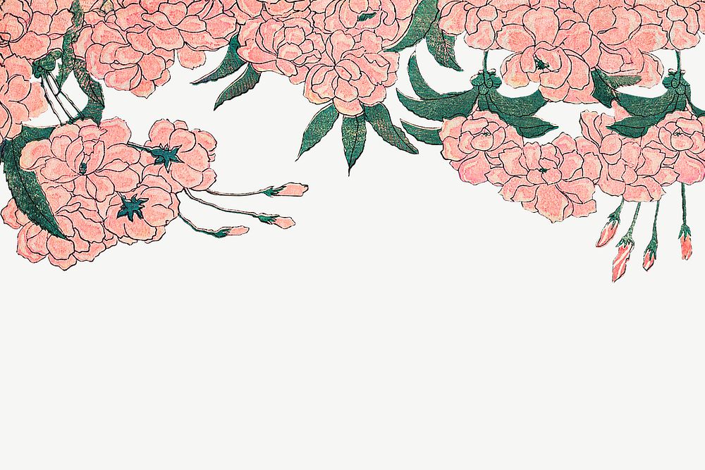 Pink Japanese flower border psd, vintage illustration by Utagawa Kuniyasu. Remixed by rawpixel.
