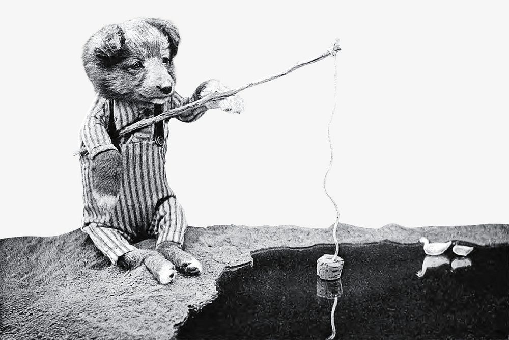 Dog fishing vintage illustration. Remixed by rawpixel. 