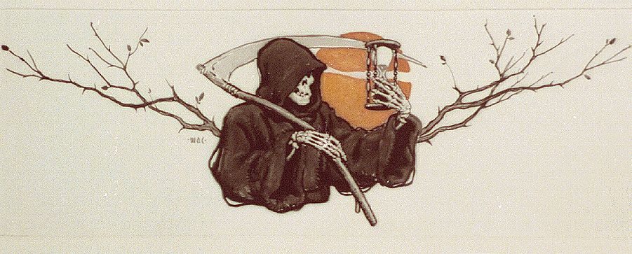 Grim reaper against red sunset (1905) by Walter Appleton Clark