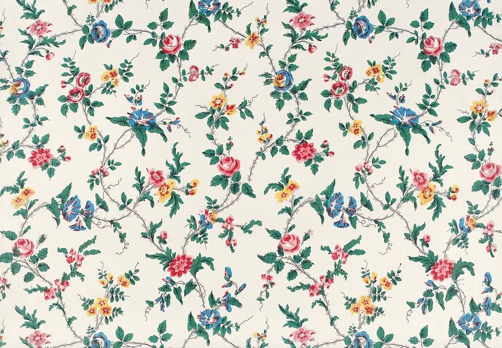 Flower textile on white cotton (1800&ndash;1850). Original public domain image from The Smithsonian Institution. Digitally…