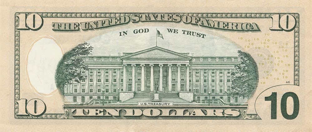 US $10 Series 2004 reverse (2004) engraving art. Original public domain image from Wikimedia Commons. Digitally enhanced by…