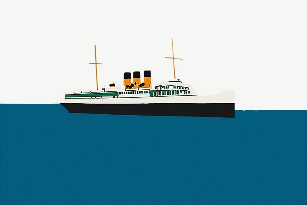 Cruise ship chromolithograph psd. Remixed by rawpixel. 