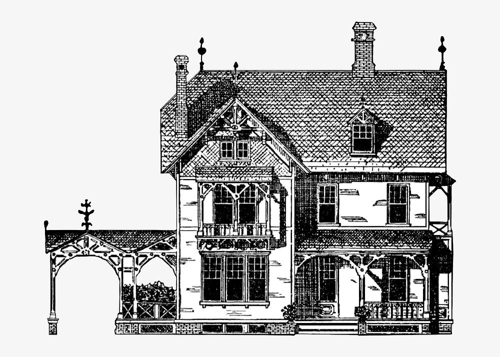 Cottage house vintage illustration. Remixed by rawpixel. 