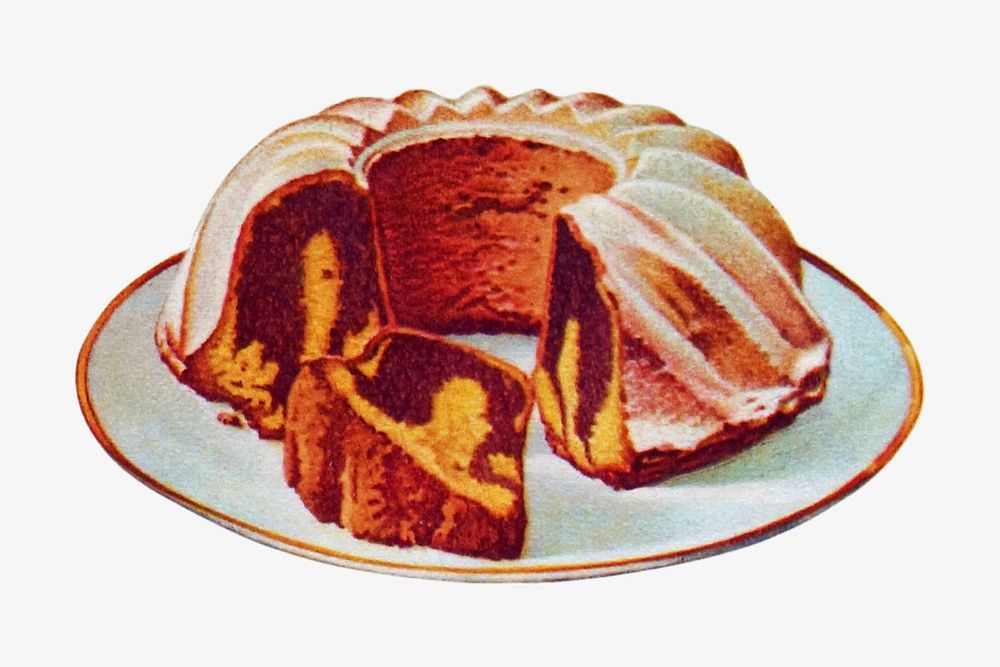 Bundt cake chromolithograph collage element. Remixed by rawpixel. 