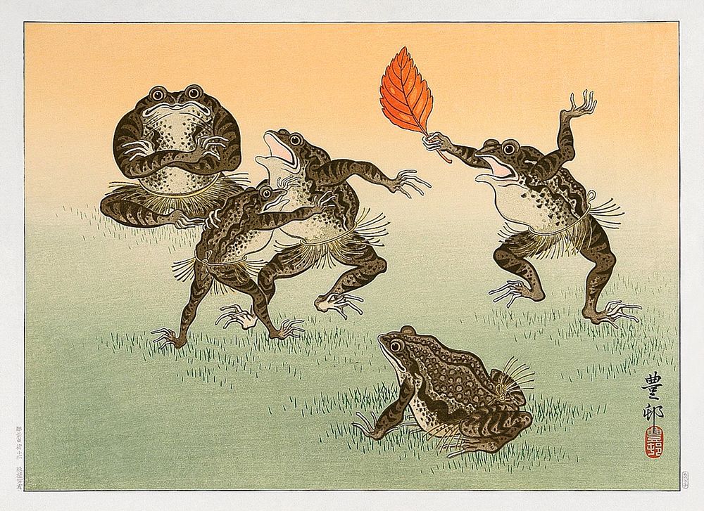 Ohara Koson's Frog Sumo (1930) woodblock print. Original public domain image from Wikimedia Commons. Digitally enhanced by…