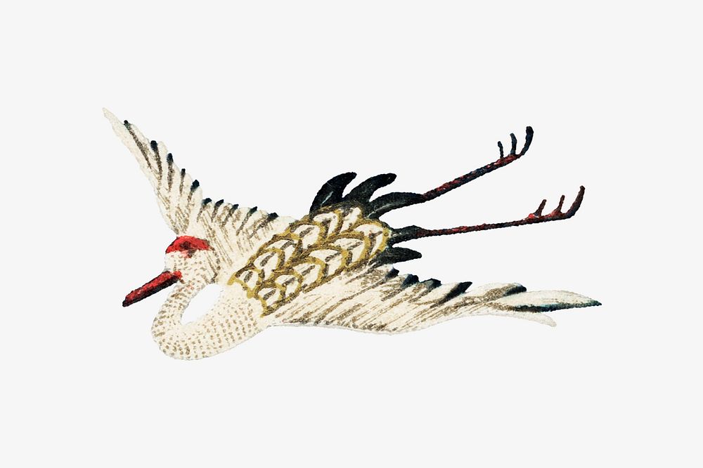 Sarus crane flying, vintage animal by G.A. Audsley-Japanese illustration. Remixed by rawpixel.