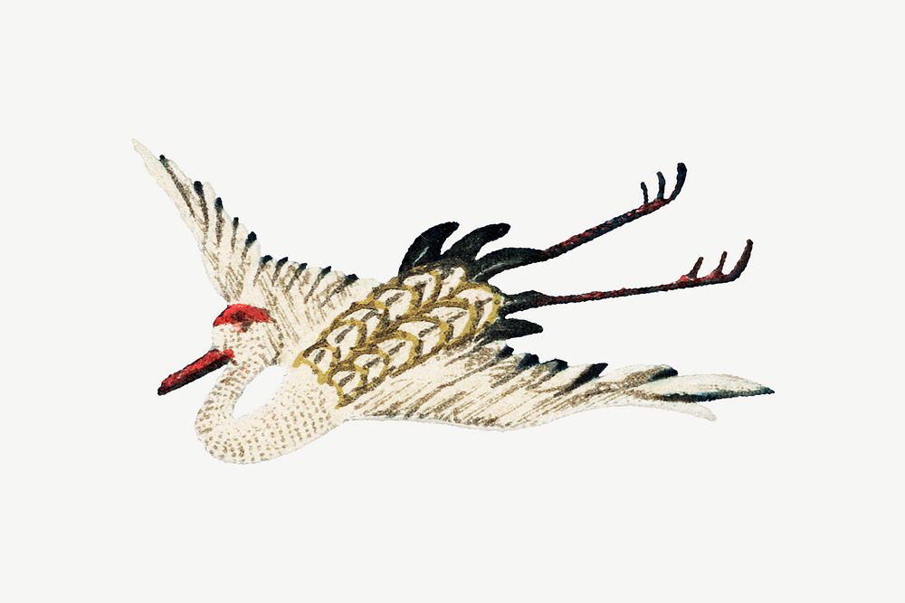 Sarus crane flying, vintage animal by G.A. Audsley-Japanese illustration psd. Remixed by rawpixel.