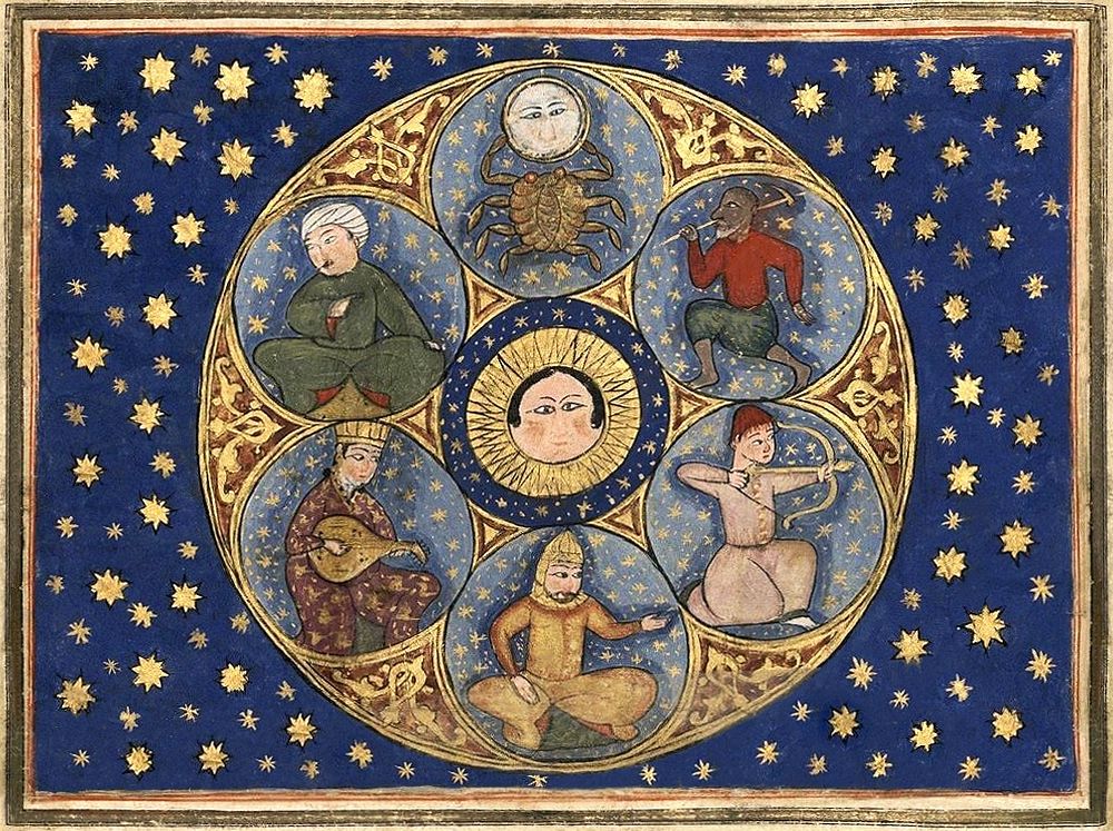 Seven classical planets (1150) chromolithograph art by Al-Qazwini. Original public domain image from Wikimedia Commons.…