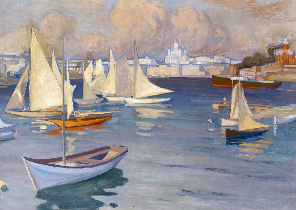 The Nyl&auml;ndska Jaktklubben Harbour in Helsinki (1899) oil painting art by Albert Edelfelt. Original public domain image…