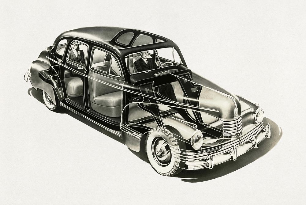 Nash Ambassador 600 X-ray (1942) drawing. Original public domain image from Wikipedia. Digitally enhanced by rawpixel.