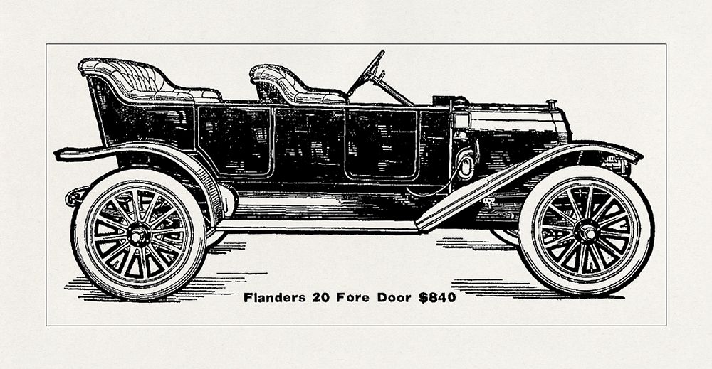 Flanders-auto (1911) drawing by Malvern Leader. Original public domain image from Wikipedia. Digitally enhanced by rawpixel.