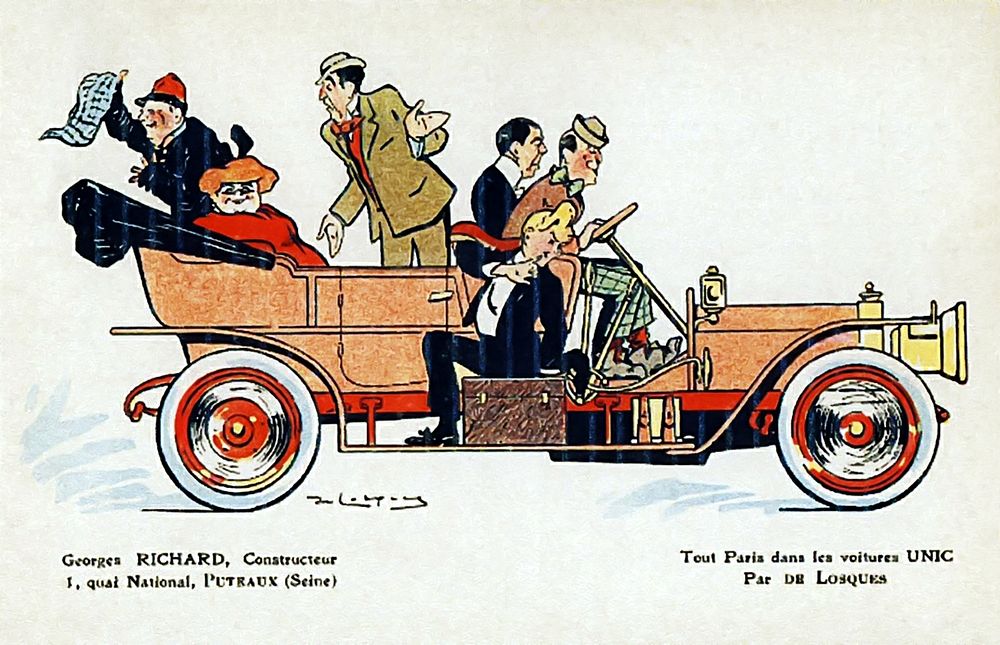 Advertisement for the Unic cars (1911) chromolithograph by Daniel de Losques. Original public domain image from Wikipedia.…