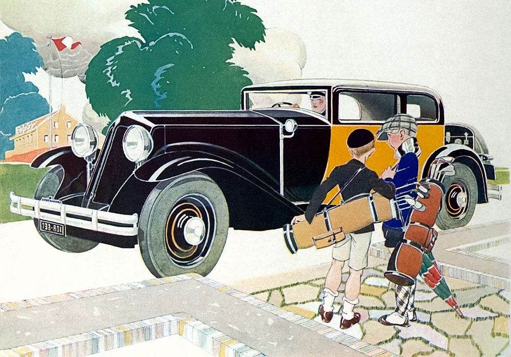 Publicite Renault unitaire d'Octobre 1930, pour sa gamme Stella, Renault advertisement (1930) chromolithograph by Renault 1…