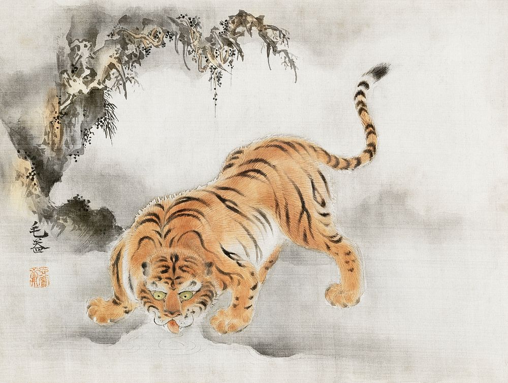 Tiger (1816-1828) Japanese ukiyo-e art by Isen'in Hoin Eishin. Original public domain image from Wikimedia Commons.…