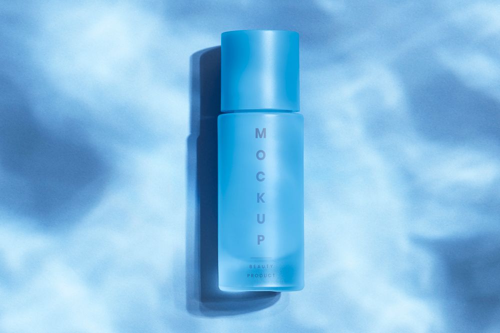 Half transparent blue beauty care packaging mockup