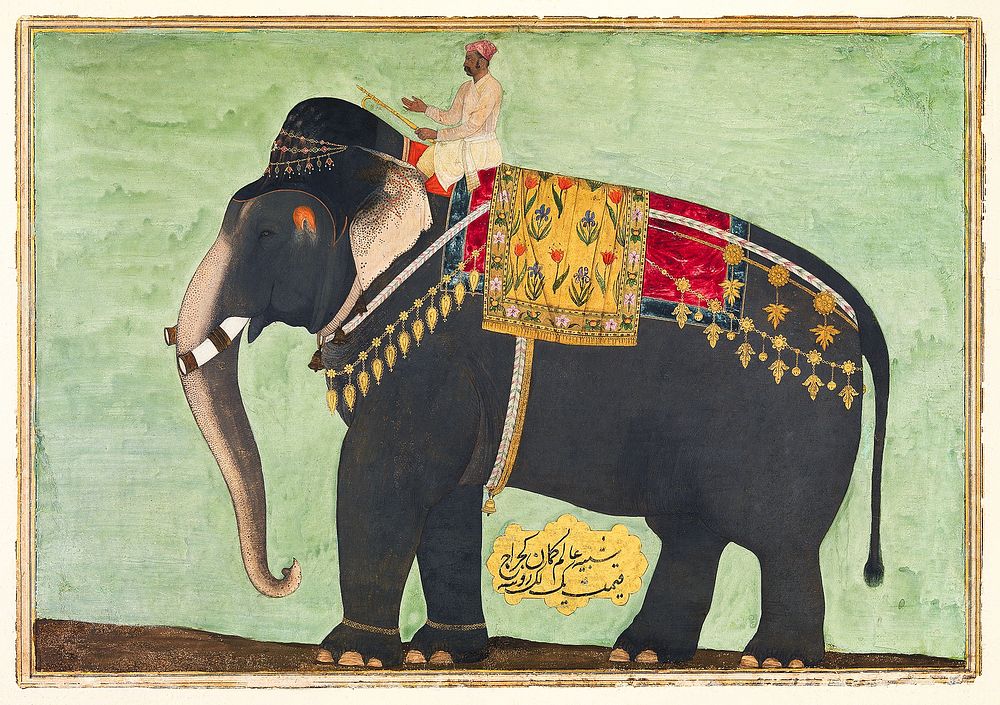 Portrait of the Elephant 'Alam Guman (1640), vintage elephant illustration. Original public domain image from The MET…