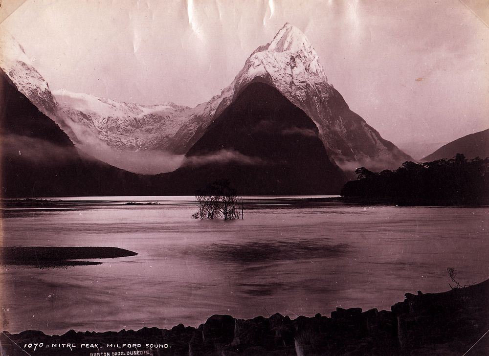 Mitre Peak, Milford Sound (1882) by Burton Brothers and Alfred Burton.