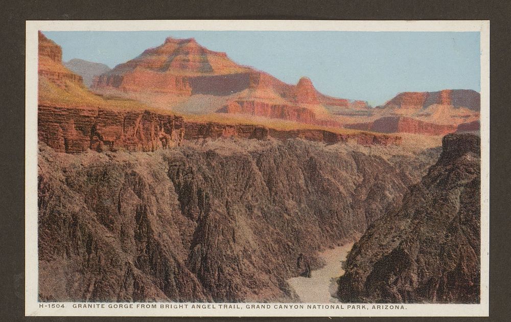 Granite Gorge from Bright angel trail, Grand Canyon National Park, Arizona (c. 1928) by anonymous