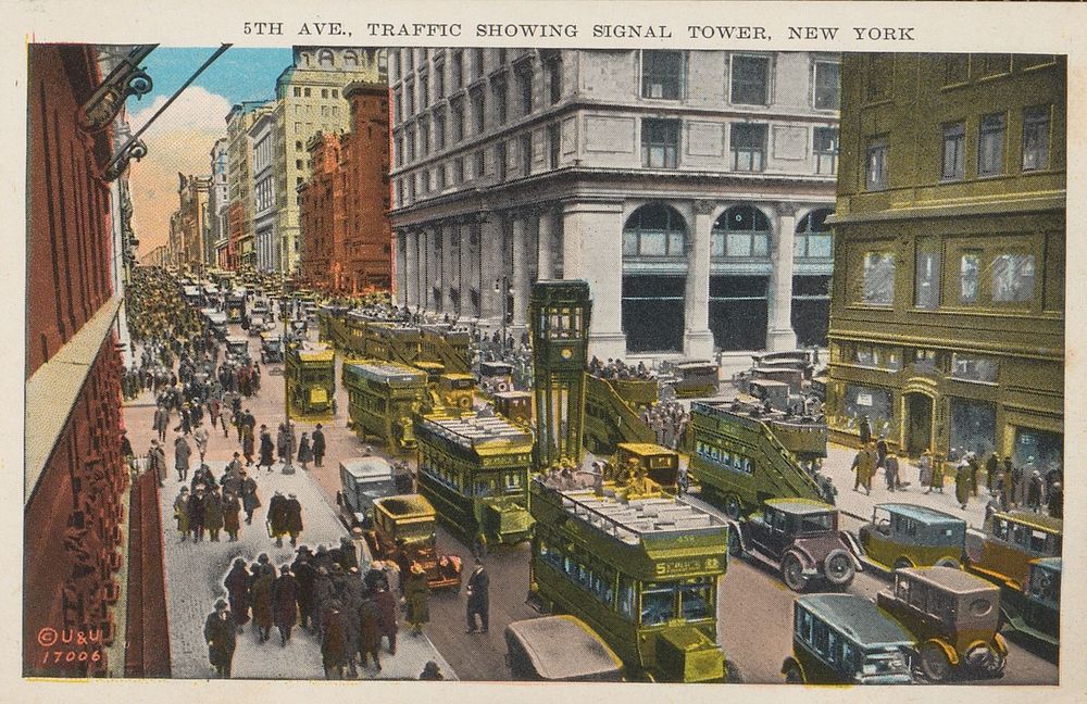 5th Ave. Traffic showing signal tower, New York (c. 1928) by anonymous