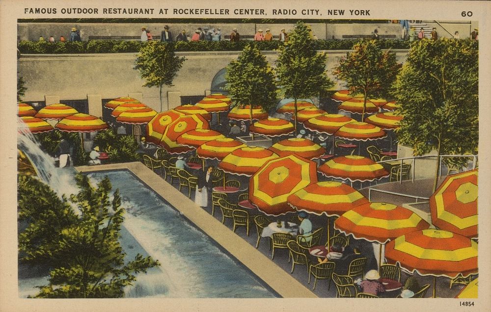 Famous outdoor restaurant at Rockefeller center, Radio City, New York (c. 1928) by anonymous