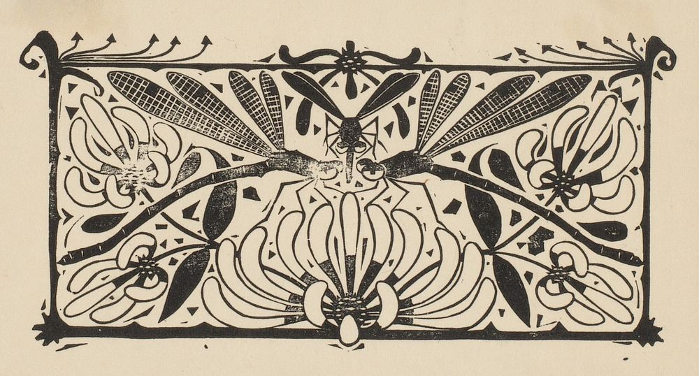 Vignet met libellen en mug (1893) by Gerrit Willem Dijsselhof, Joh Enschedé and Zonen and Scheltema and Holkema s Boekhandel