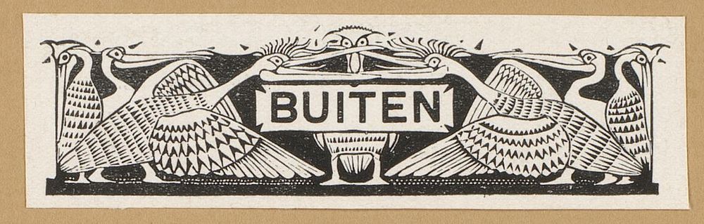 Titelhoofd met kraanvogels voor 'Buiten' (1893) by Gerrit Willem Dijsselhof, Joh Enschedé and Zonen and Scheltema and…