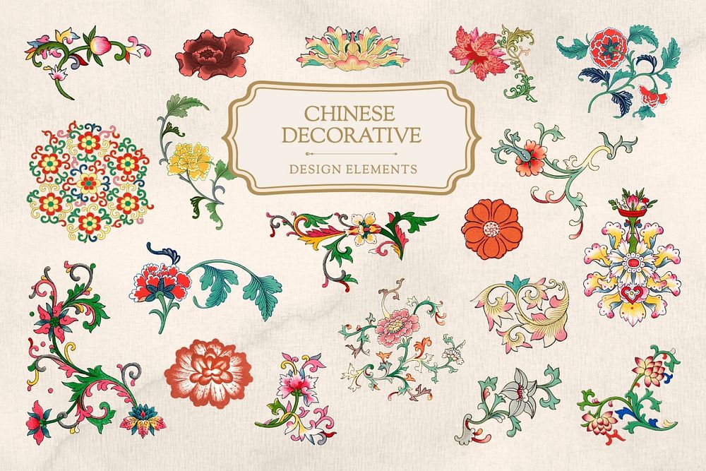 Chinese decorative flower design element set