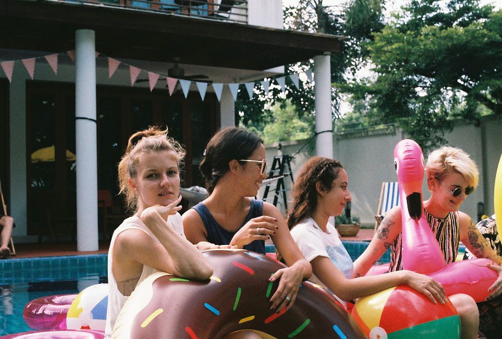 Girls group at the pool for summer party