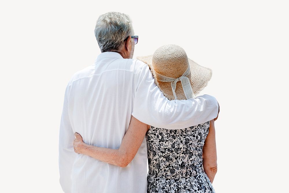 Mature couple hugging back, summer vacation concept psd