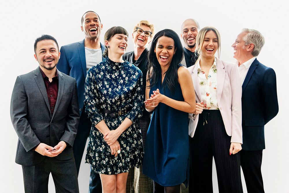 Cheerful diverse business people, teamwork photo psd