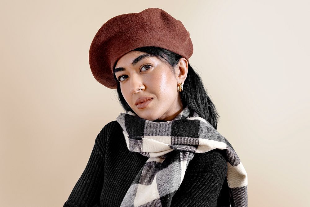 Mixed race woman in autumn outfits