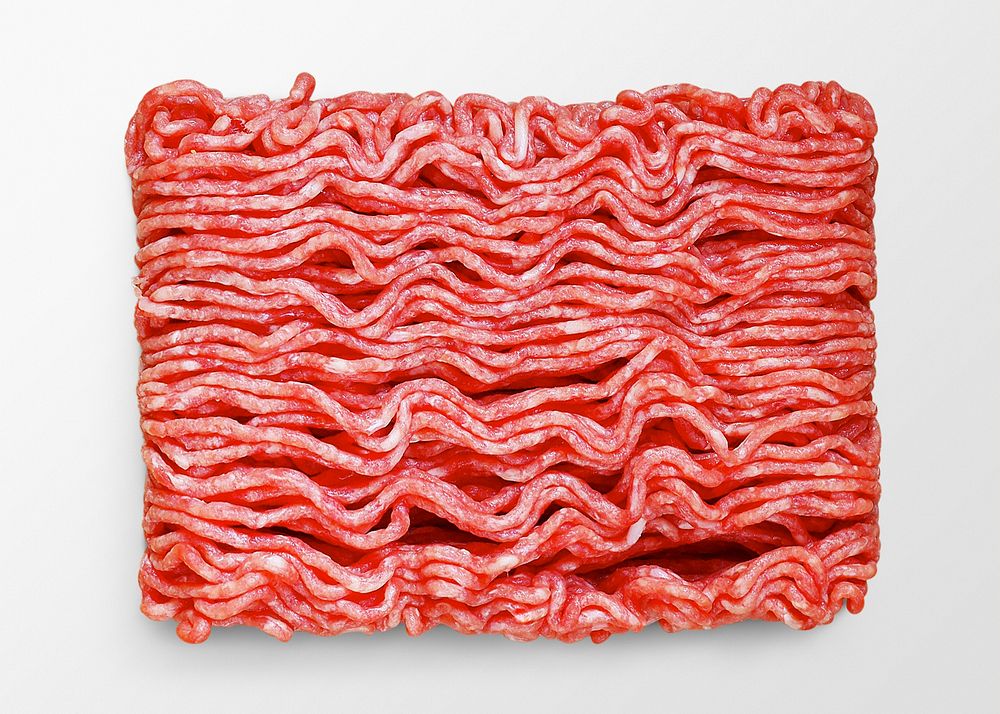 Raw ground beef on white background, food photography