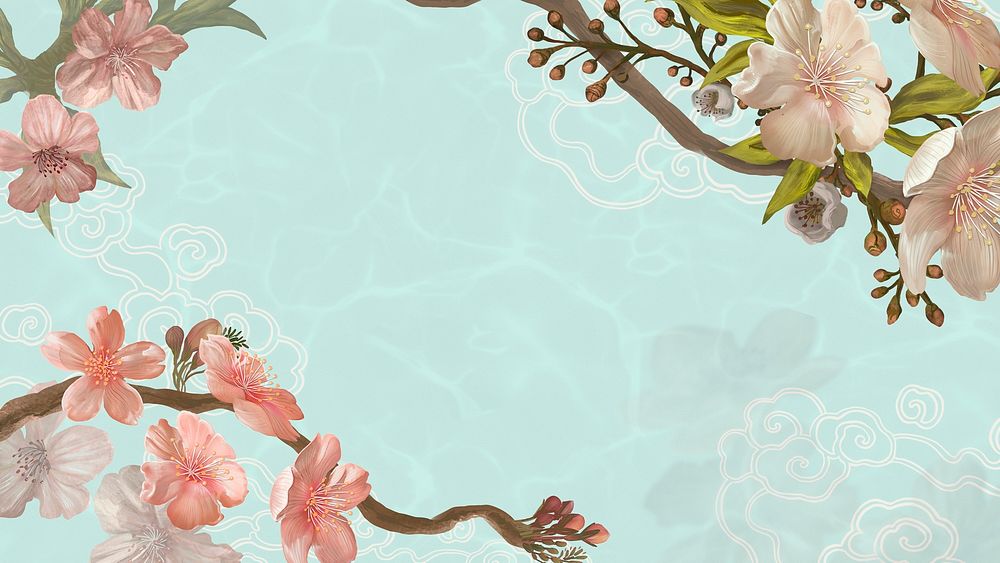 Traditional sakura HD wallpaper, aesthetic flower border background
