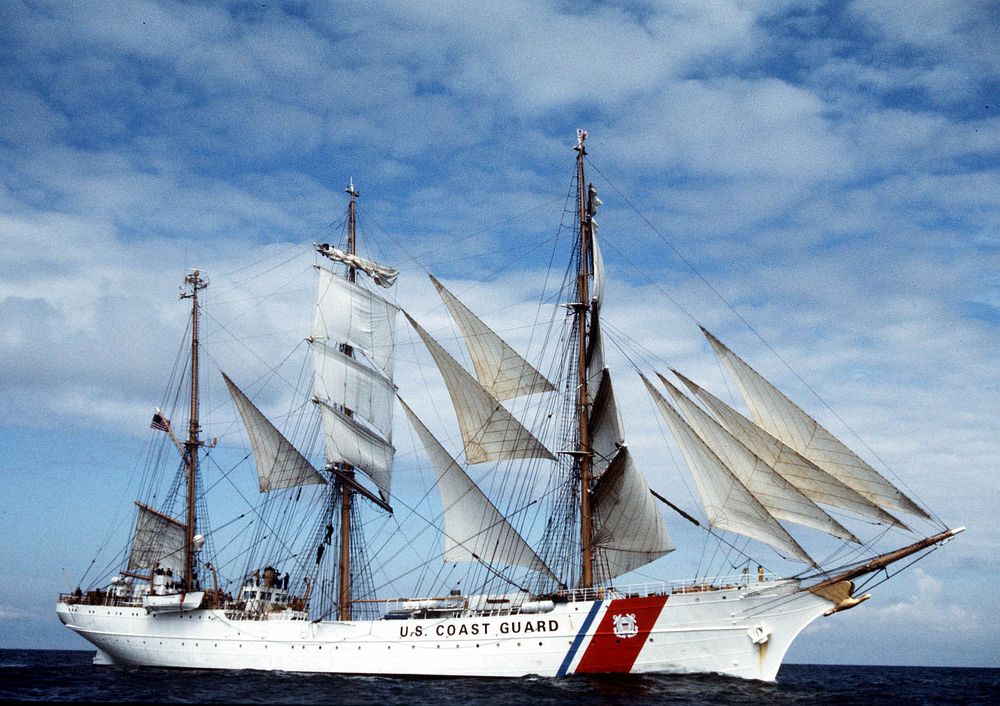 COAST GUARD BARQUE EAGLE (FOR RELEASE)(May 2)--CGC Eagle under partial full sail. USCG photo by WYMAN, ROBERT D. PAC.…