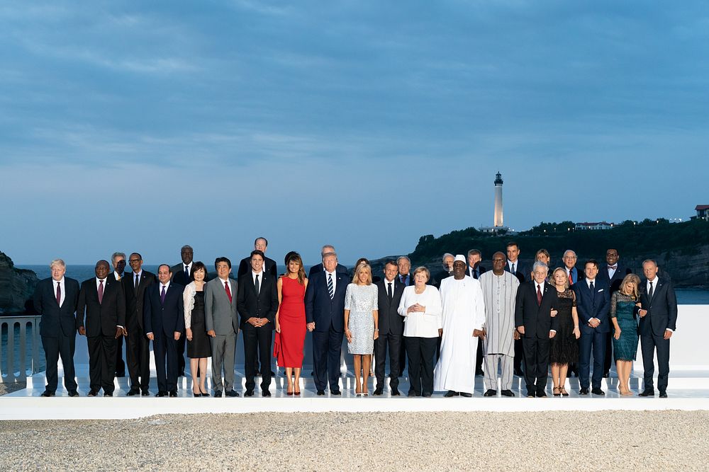 President Donald J. Trump and First Lady Melania Trump participate in a family photo with G7 leaders, extended partners and…