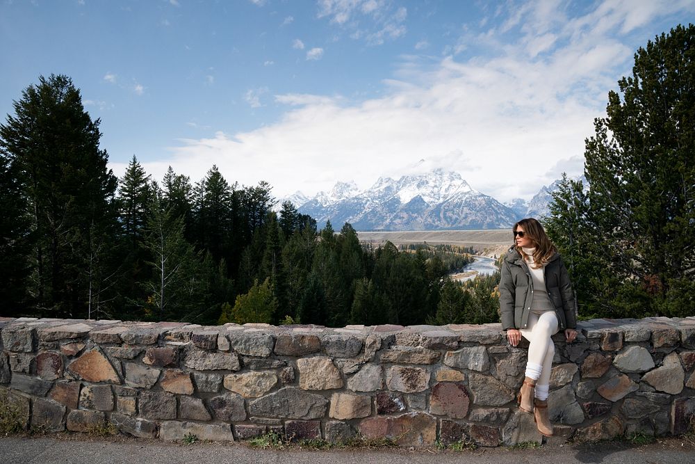 First Lady Melania Trump's Visit to Wyoming, First Lady Melania Trump enjoys the view of the Teton Mountains from the Snake…