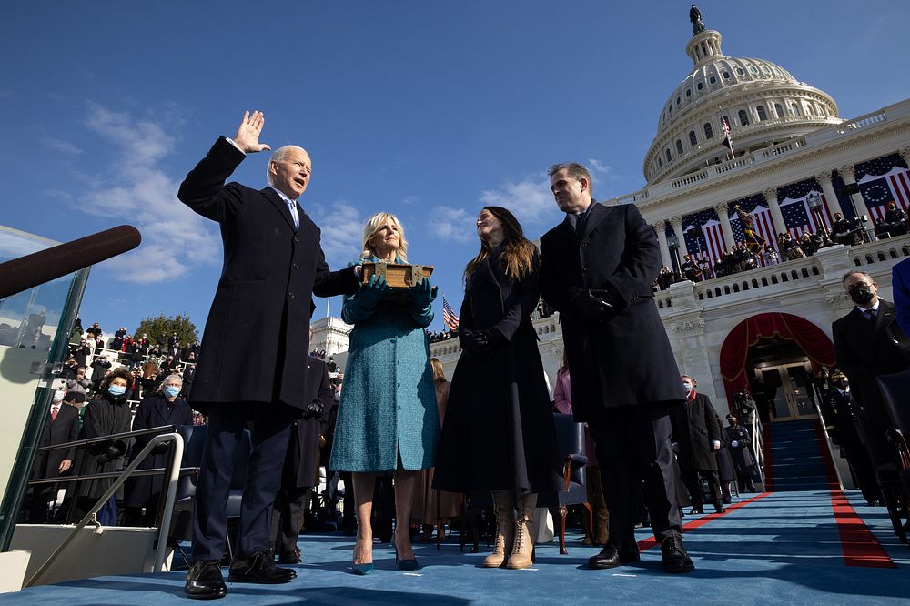 President Joe Biden, joined by First Lady Dr. Jill Biden and their children Ashley Biden and Hunter Biden, takes the oath of…
