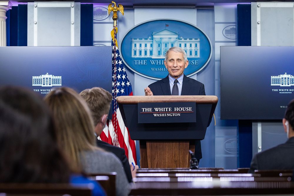 Chief Medical Advisor to the President Dr. Anthony Fauci participates in a briefing Thursday, Jan. 21, 2021, in the James S.…
