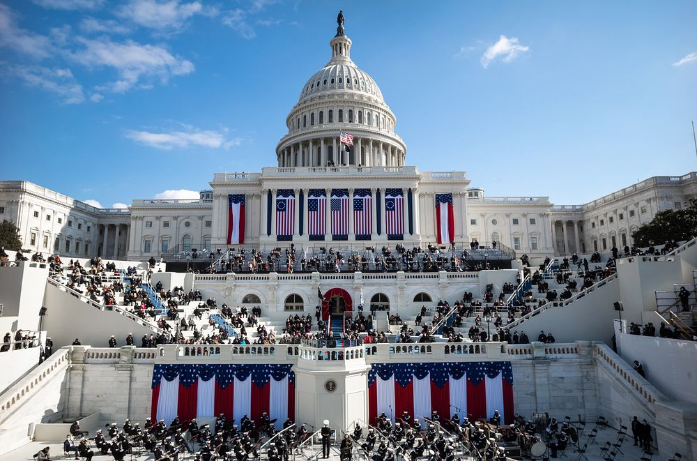 President Joe Biden delivers his inaugural address Wednesday, Jan. 20, 2021, during the 59th Presidential Inauguration at…
