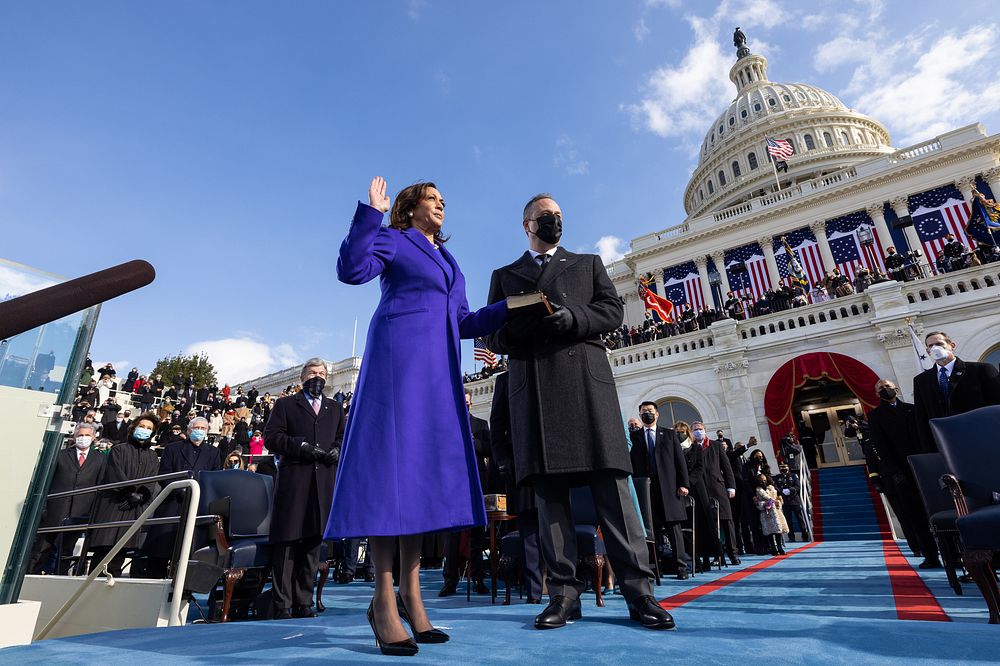 Vice President Kamala Harris, joined by her husband Mr. Doug Emhoff, takes the oath of office as Vice President of the…