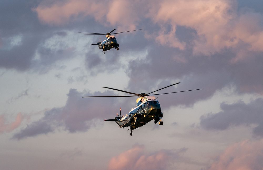 Marine One, carrying President Joe Biden, approaches for a landing Friday, Feb. 5, 2021, at Joint Base Andrews, Maryland.
