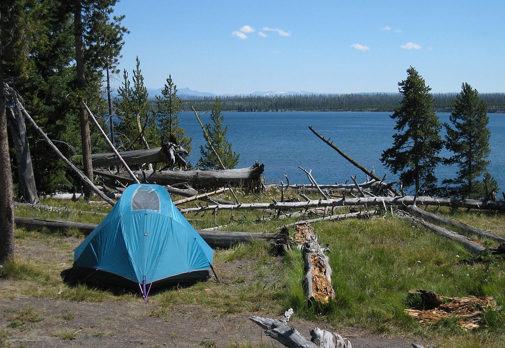 Campsite on Yellowstone LakeBreeze Bay North campsite on Yellowstone Lake by Jim Peaco. Original public domain image from…