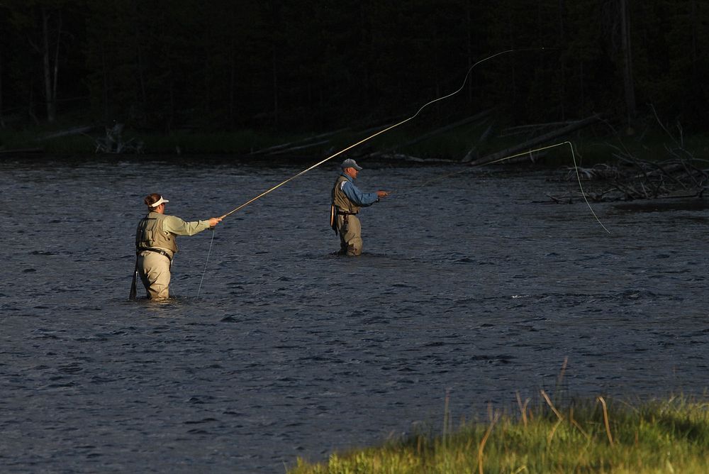 Visitors are fishing in the Firehole River Firehole River by Jim Peaco. Original public domain image from Flickr