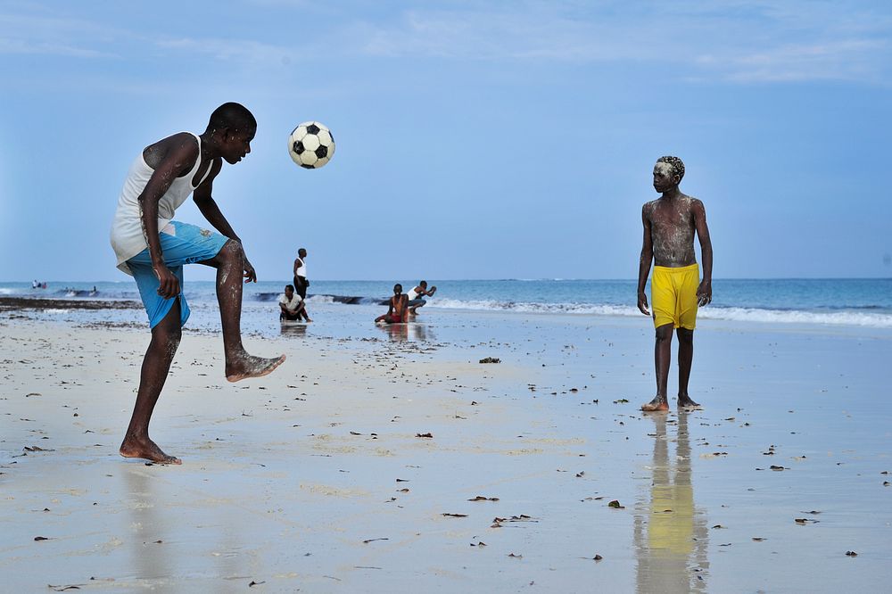 Children play soccer on Lido beach in Mogadishu. After more than two decades of civil war, life in Somalia's capital is…