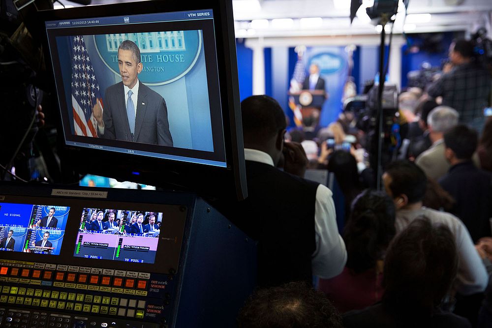President Barack Obama holds a press conference in the James S. Brady Press Briefing Room of the White House, Dec. 20, 2013.
