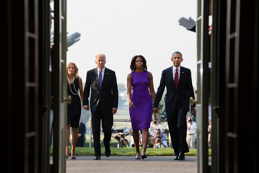 President Barack Obama, First Lady Michelle Obama, Vice President Joe Biden and Dr. Jill Biden walk back to the Diplomatic…