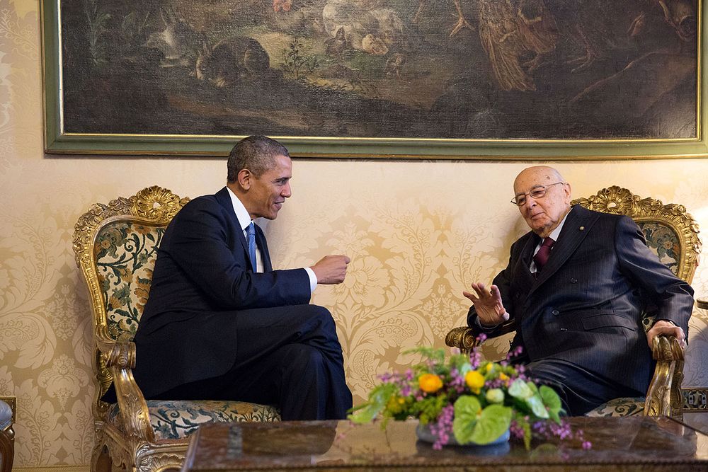 President Barack Obama meets with Italian President Giorgio Napolitano at Quirinale Palace in Rome, Italy, March 27, 2014.