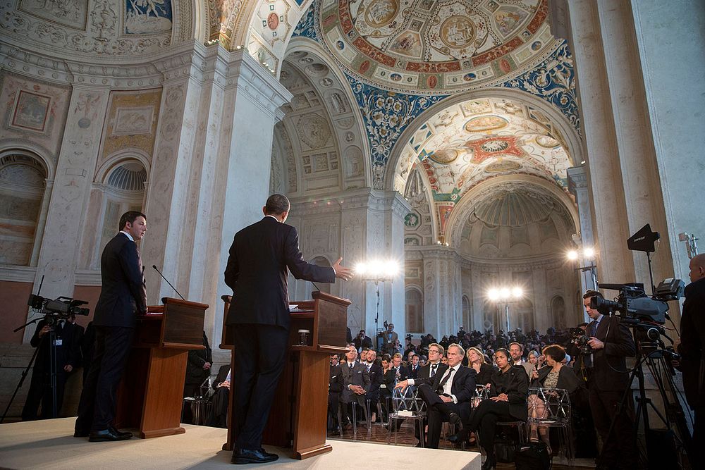 President Barack Obama and Prime Minister Matteo Renzi participate in a press conference at Villa Madama in Rome, Italy…